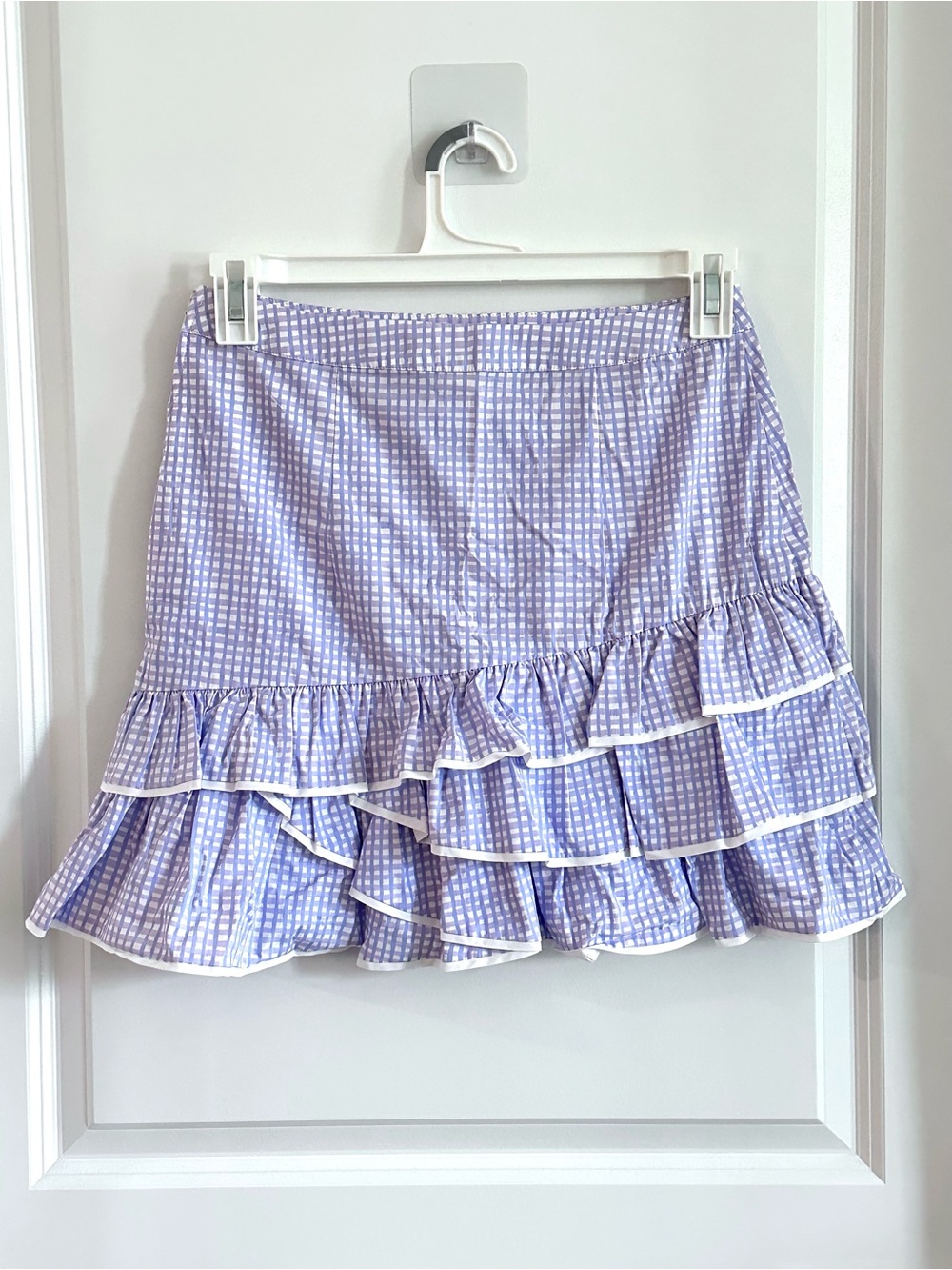 Lilly Pulitzer Rosalie Mini Skirt Lilac Gingham Mini Skirt Ruffle Tiered Size 6 - Picture 6 of 8